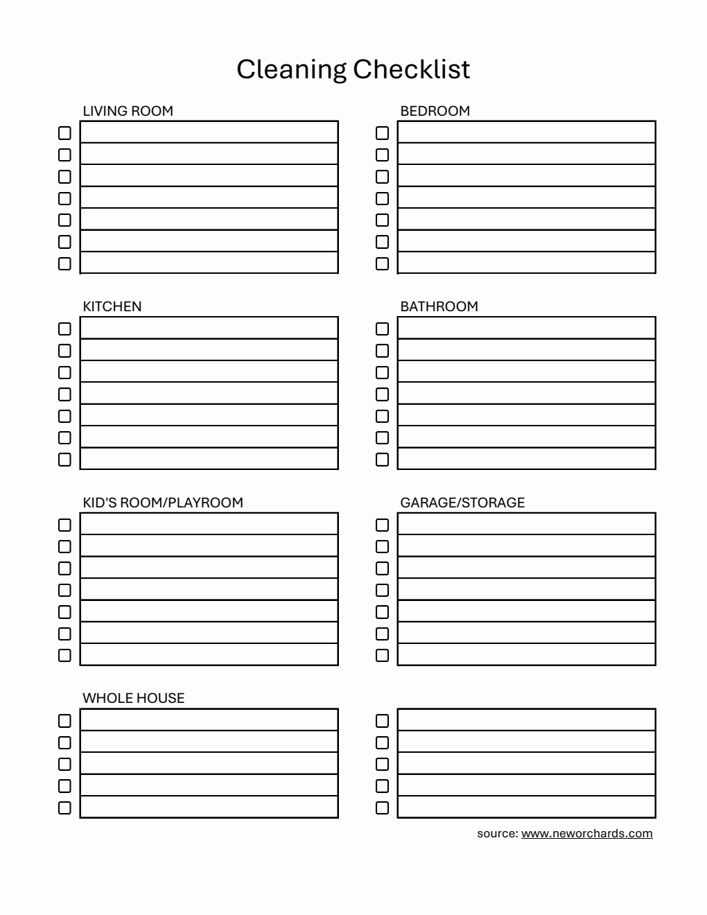 Blank Cleaning Checklist | Download and Customize in Excel